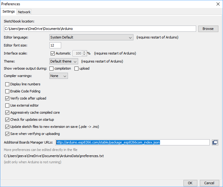 Arduino IDE Preferences